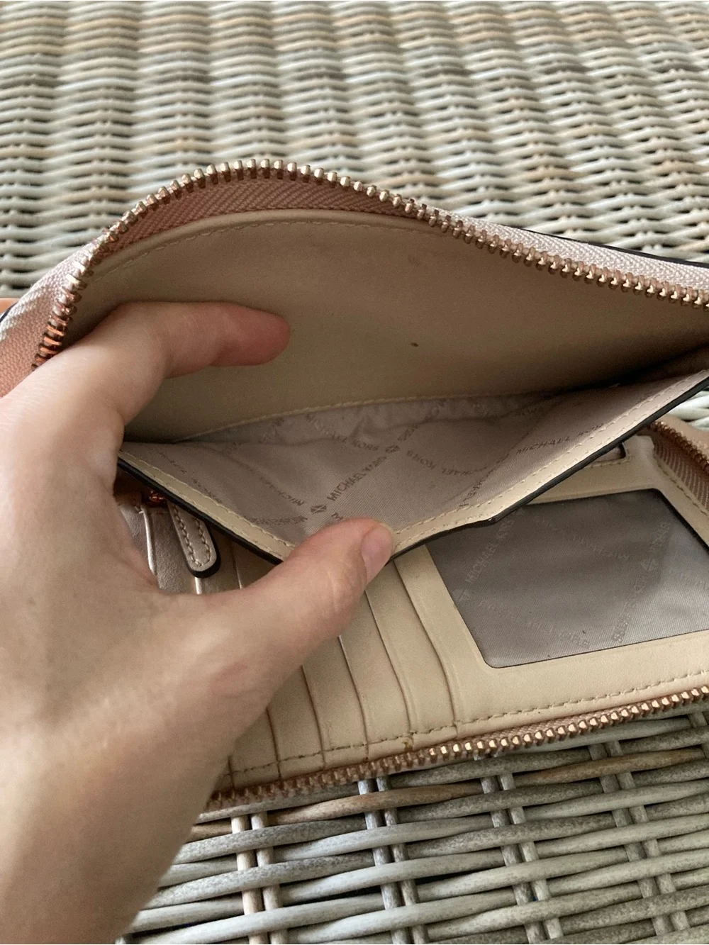 Michael Kors Metallic Rose Gold Embossed Wristlet Card Holder